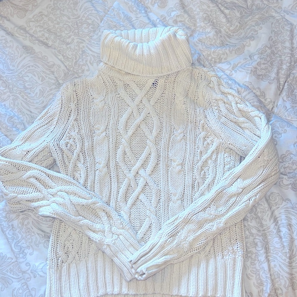 Lands' End Drifter Cozy Cream Cowl Neck Sweater